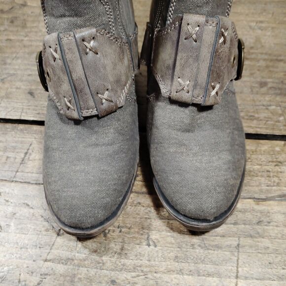 2 Lips Too Ankle Boots Sz 8 Combat Booties Buckle Side Zip - Picture 3 of 11